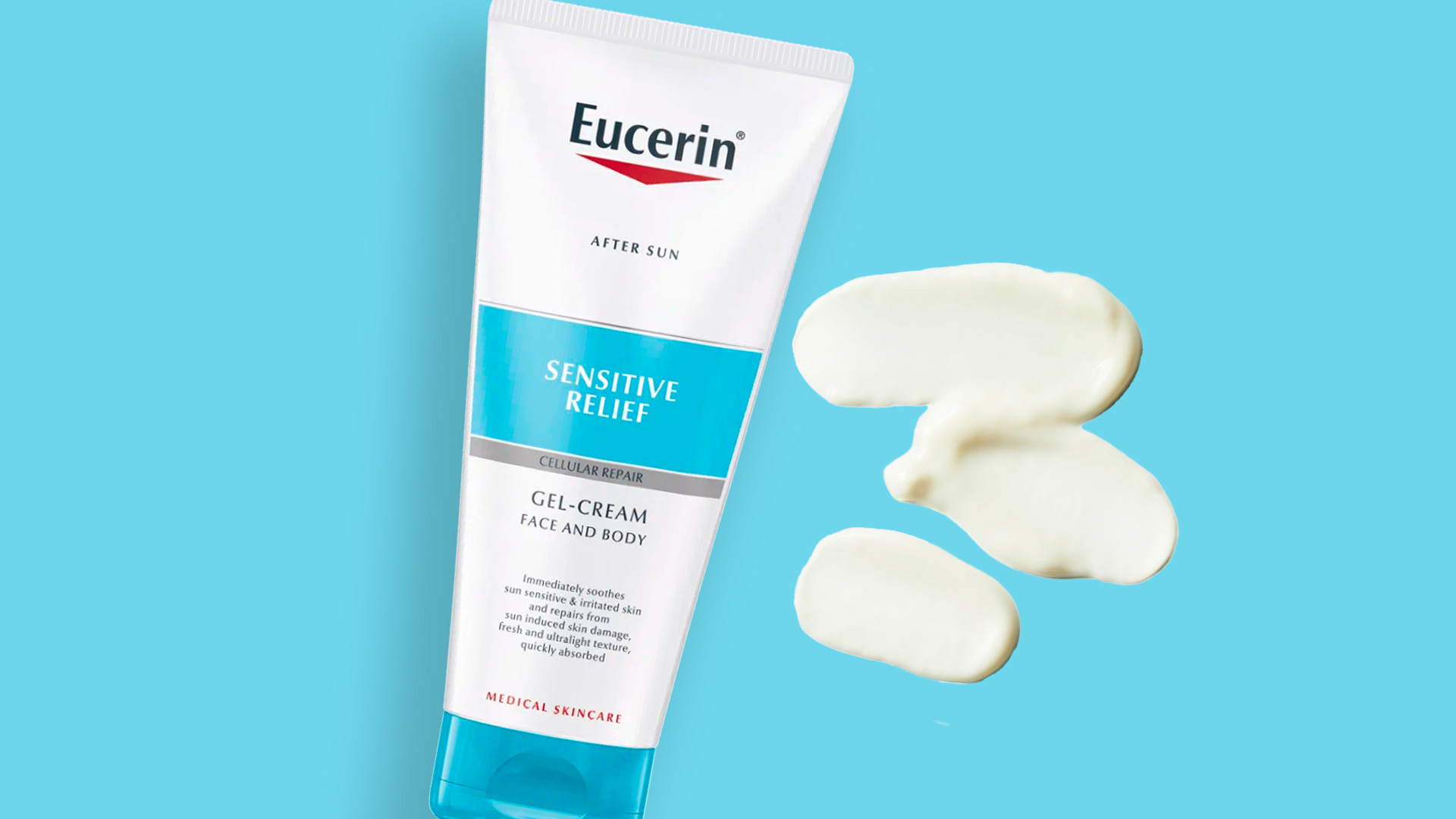 Eucerin After Sun Sensitive Relief Gel-Cream Product Package and Texture
